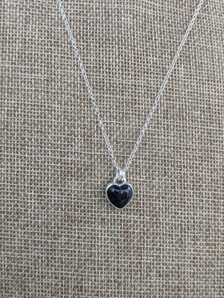 Mini Blue Goldstone Heart Necklace (Sterling) MTO