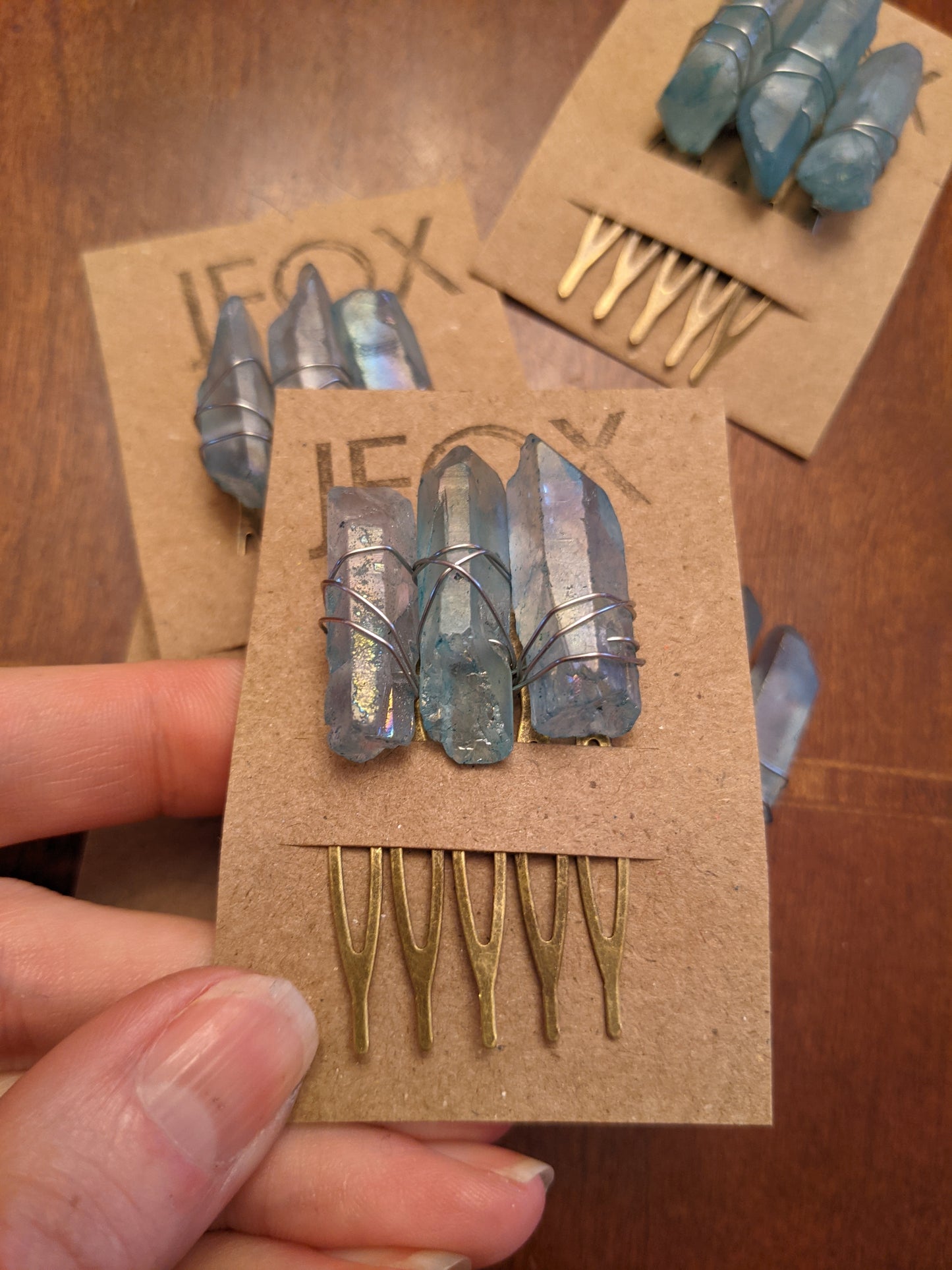 Small Blue Quartz Crystal Hair Comb (Single and Sets Available)