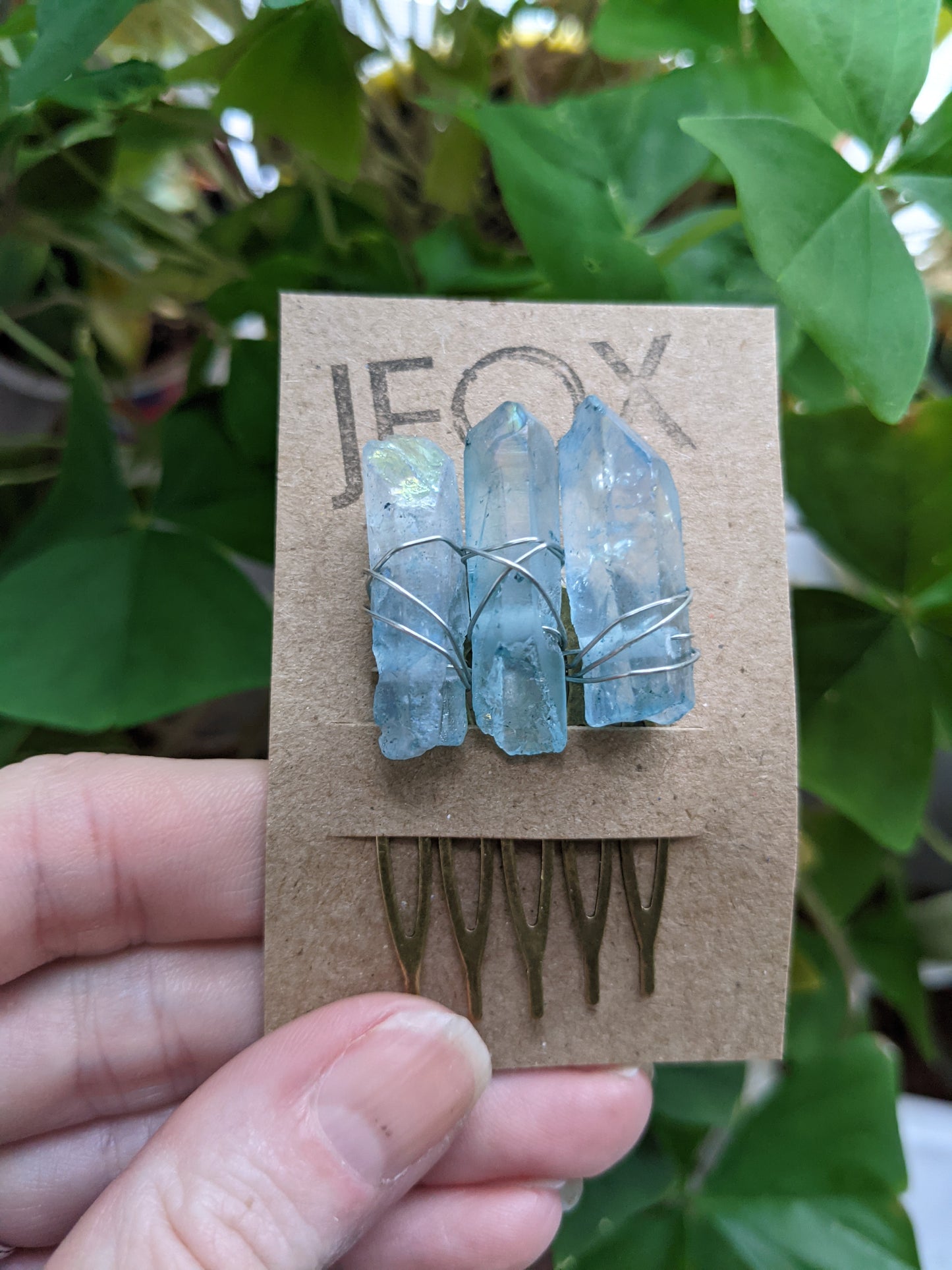 Small Blue Quartz Crystal Hair Comb (Single and Sets Available)