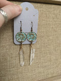 Brass Patina Hammered Circles and Quartz Crystal Statement Earrings