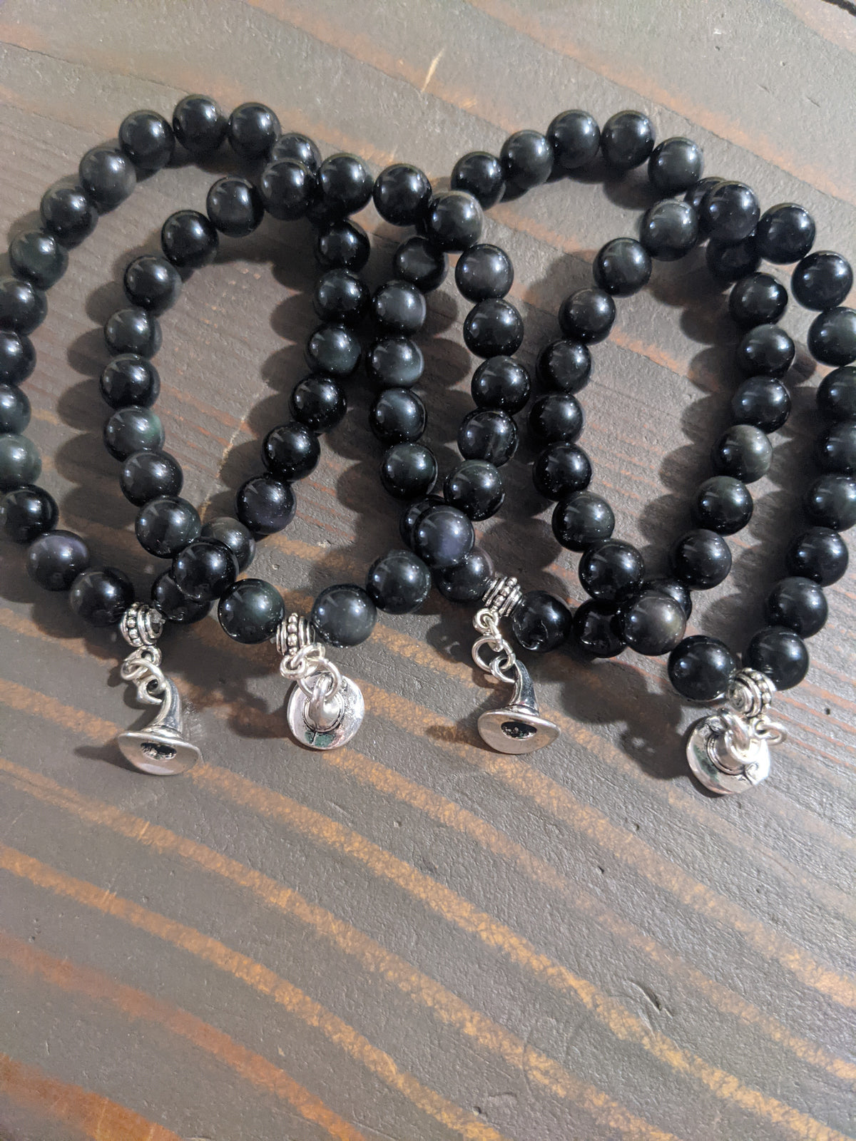 Pulsera de edición limitada de otoño con sombrero de bruja de obsidiana arcoíris y dije de Halloween