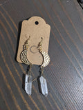 Gold Hammered Crescent Moon and Quartz Crystal Earrings