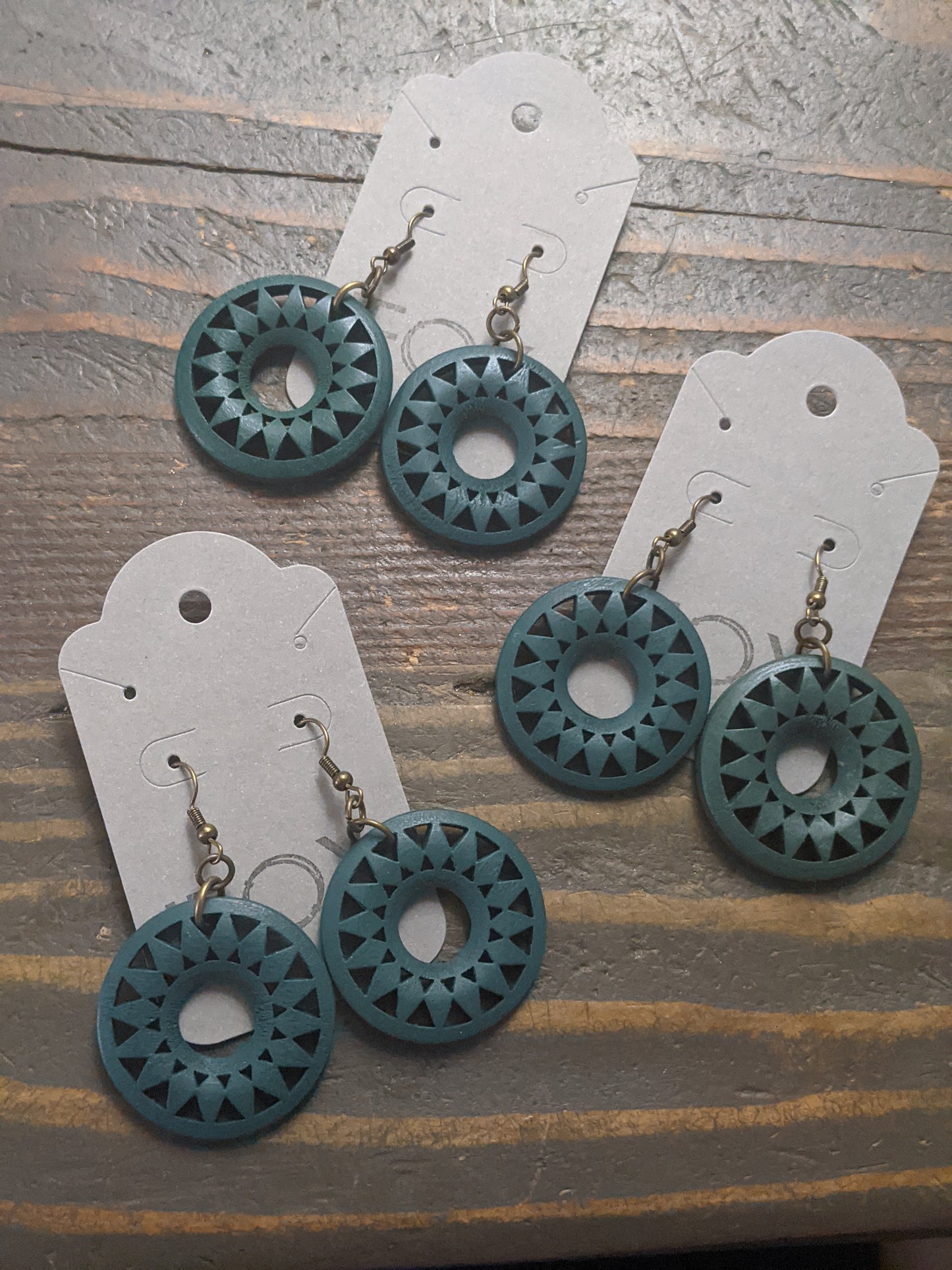 Green Wood Wreath Earrings (silver or brass)