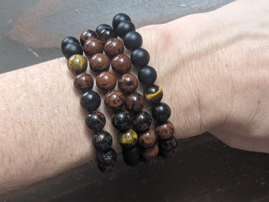 Mahogany Obsidian, Tigers Eye, Onyx  Bracelet (various sizes available)