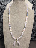 Morganite, Quartz and Rose Quartz Crescent Horn Statement Necklace