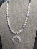 Morganite, Quartz and Rose Quartz Crescent Horn Statement Necklace