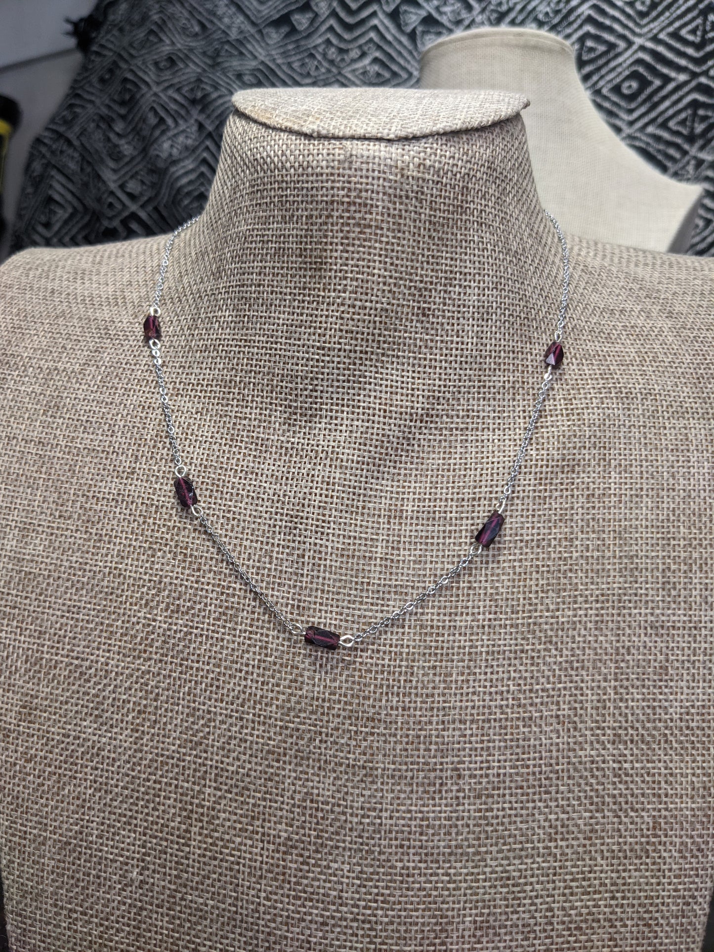 Dainty Garnet Necklace on Stainless Chain