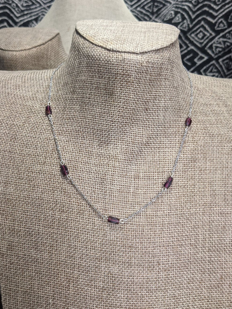 Dainty Garnet Necklace on Stainless Chain