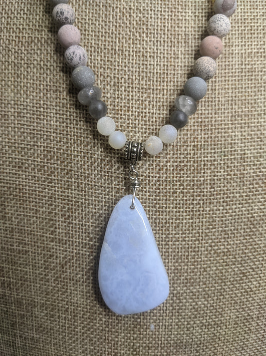 Artistic Jasper and Blue Lace Agate Statement Necklace