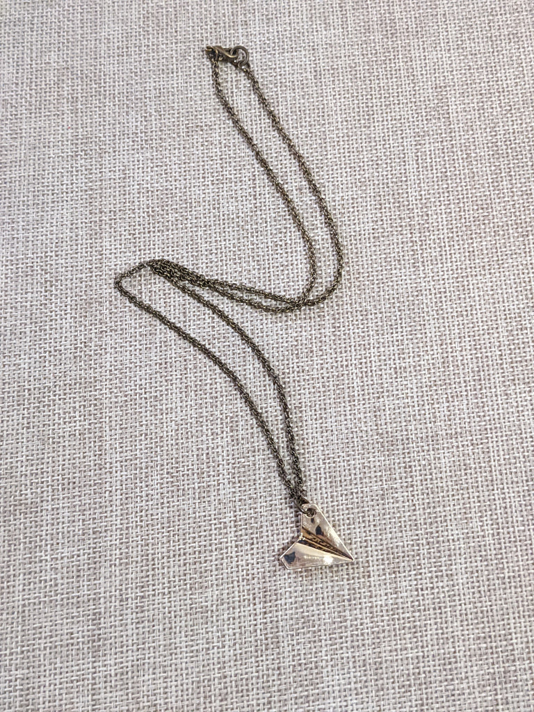 Paper Airplane Gold Brass Necklace