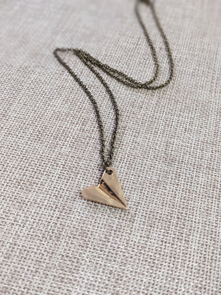 Paper Airplane Gold Brass Necklace