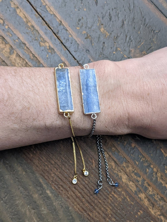 Blue Kyanite Adjustable Slide Bracelet (Silver or Gold)