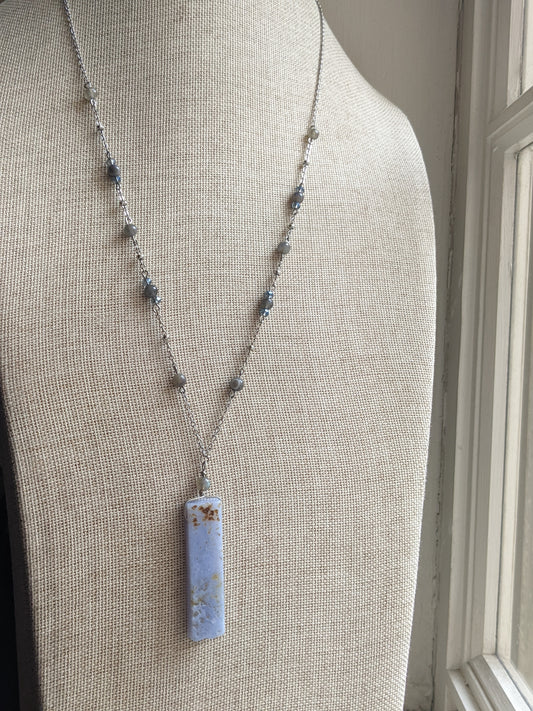 Blue Lace Agate and Labradorite Stainless Necklace (MTO)