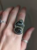 Montana Agate and Black Moonstone Statement Ring - Size 9