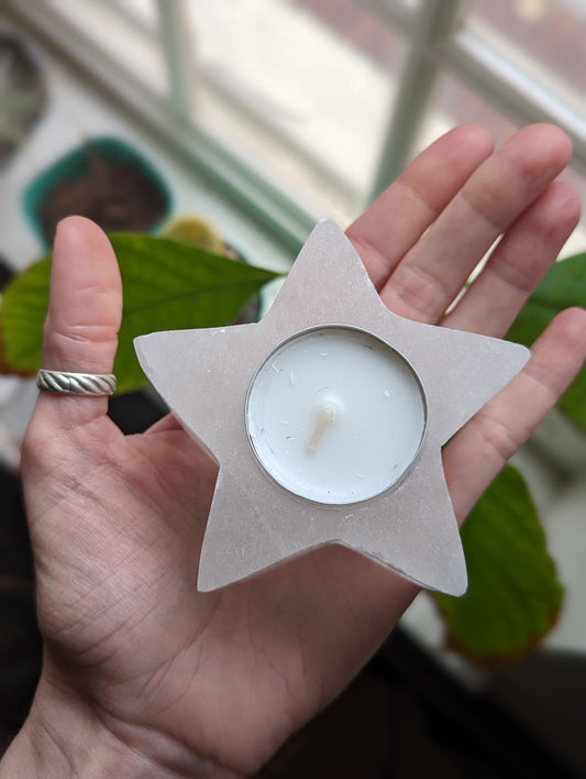 Selenite Star Tealight Candle Holder