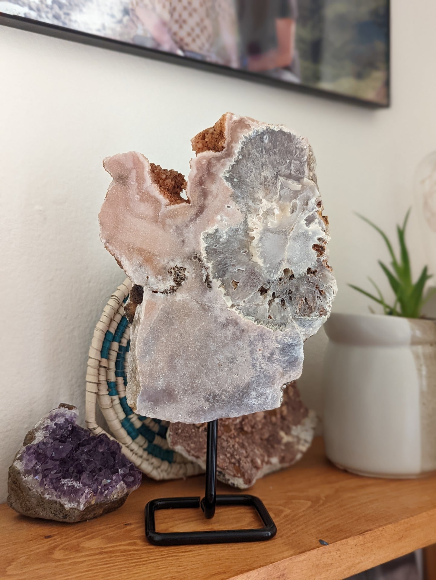 Pink Amethyst on Metal Stand