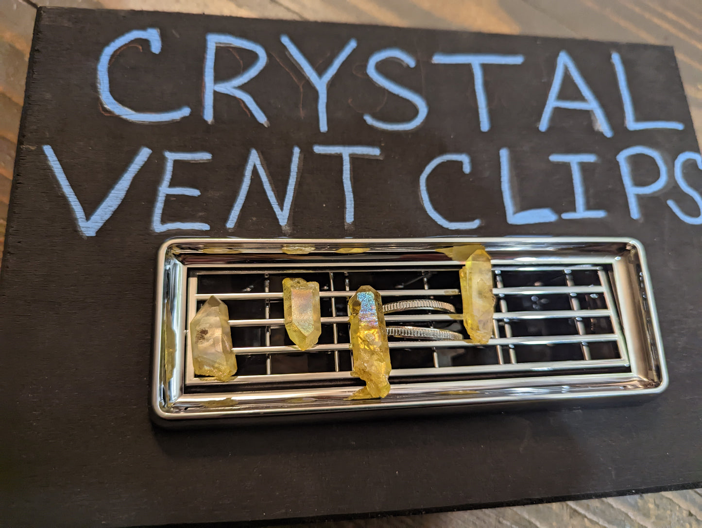 Yellow Aura Crystal "Car-ma" Vent Clips
