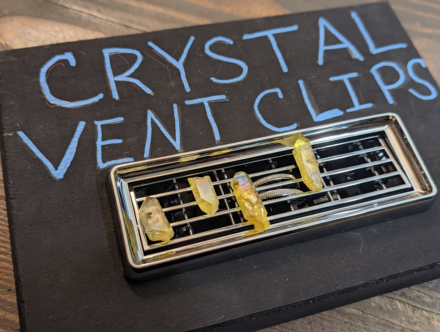 Yellow Aura Crystal "Car-ma" Vent Clips