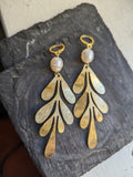 Gold Leaf Pearl Statement Earrings