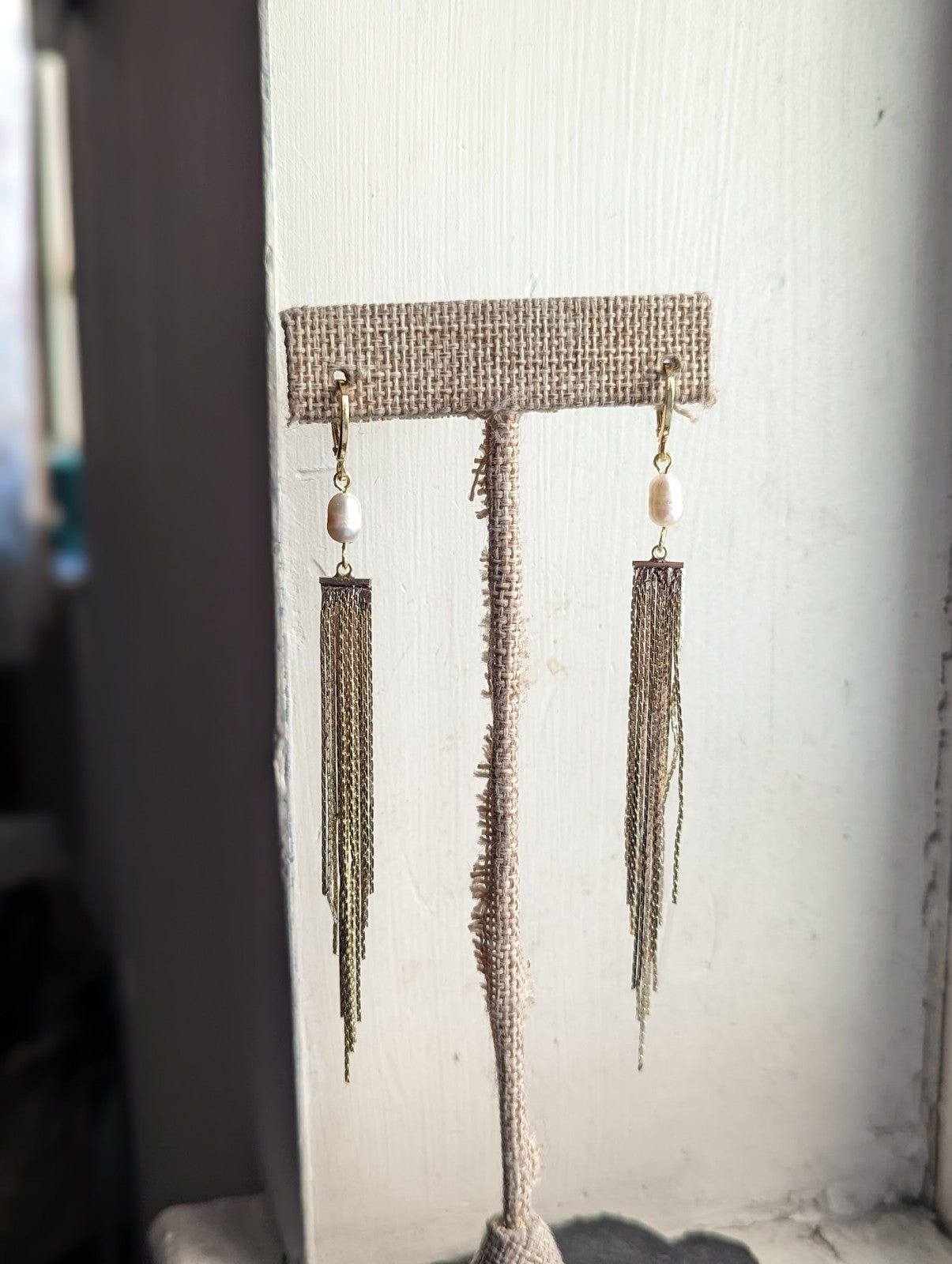 Pearl Golden Fringe Sunshine Hoop Earrings