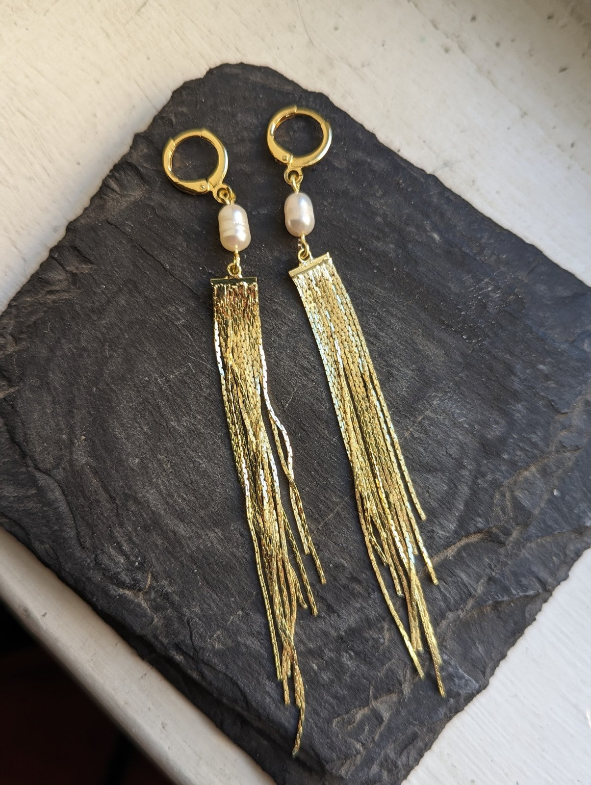 Pearl Golden Fringe Sunshine Hoop Earrings