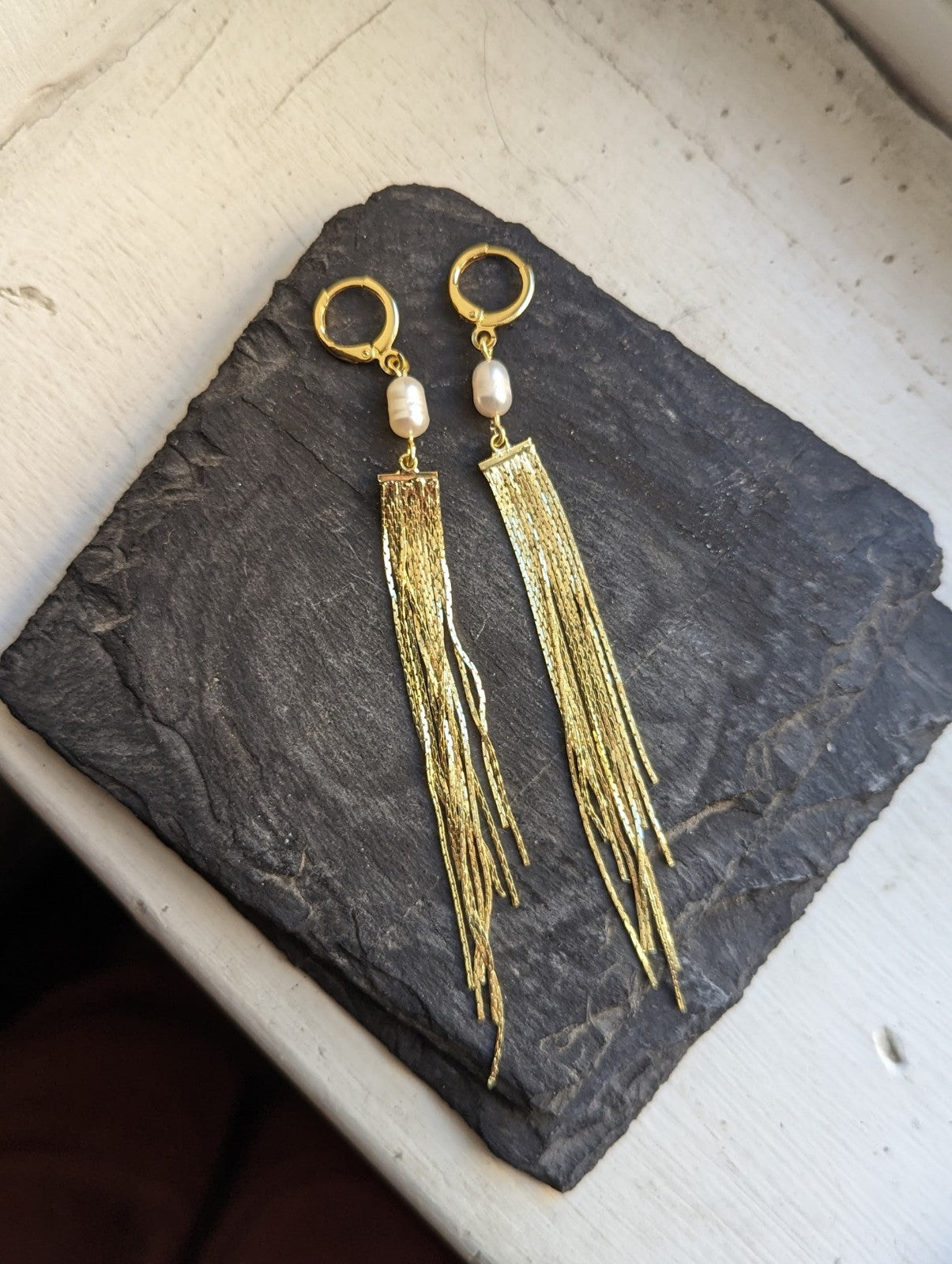 Pearl Golden Fringe Sunshine Hoop Earrings