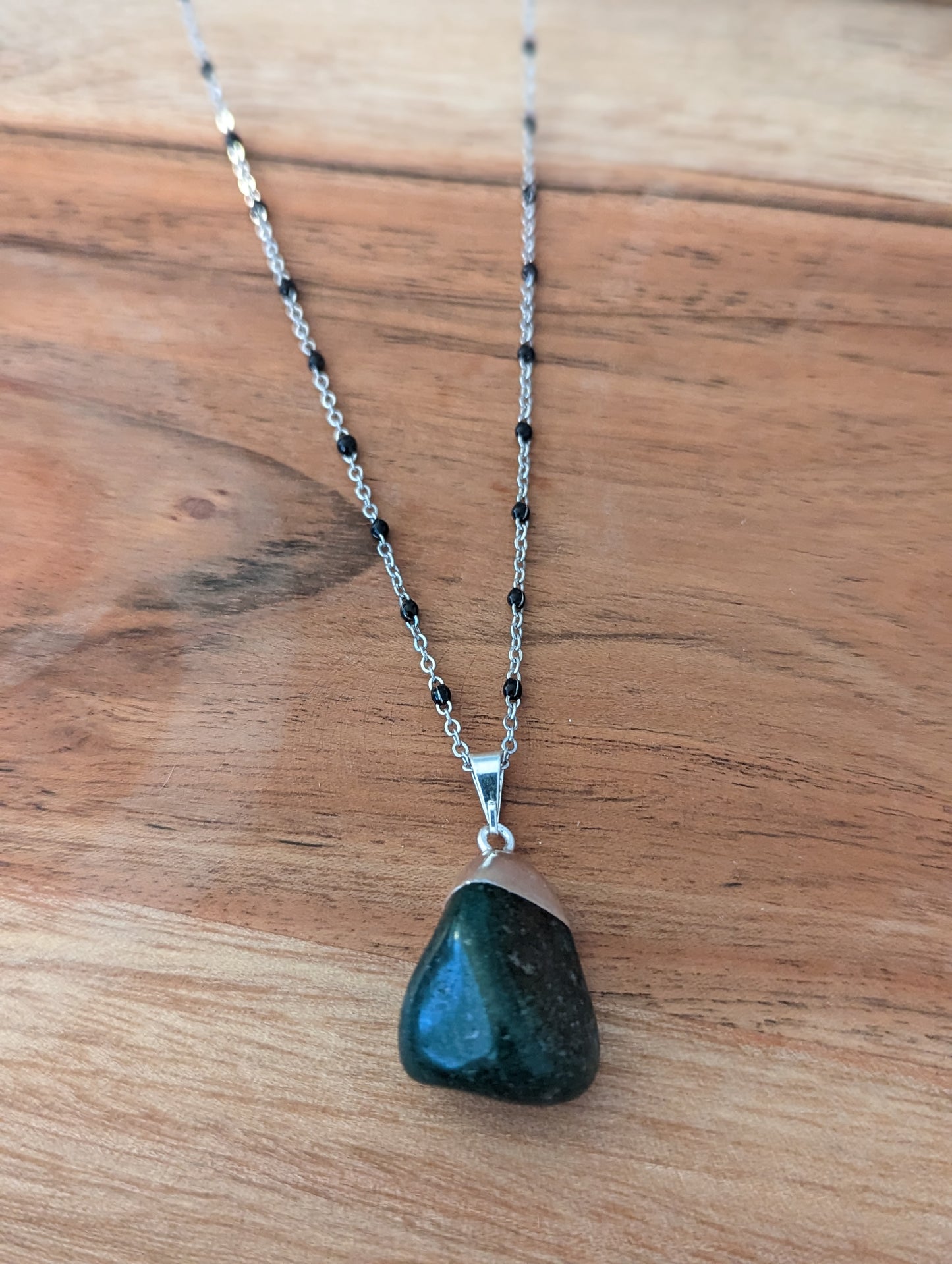 Aventurine Pendant on Silver and Black Chain