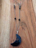Blue Agate Crescent Moon and Tourmaline on Stainless Necklace
