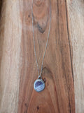Purple and White Wampum Shell Pendant on Sterling Silver RTS