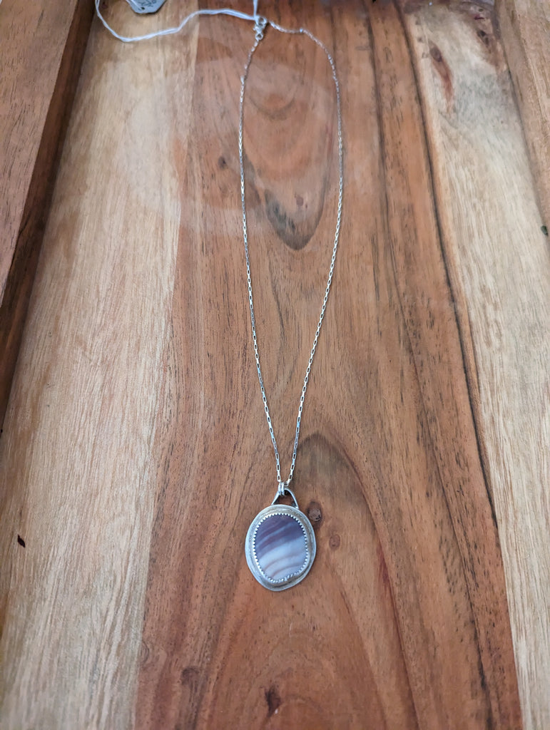 Purple and White Wampum Shell Pendant on Sterling Silver RTS
