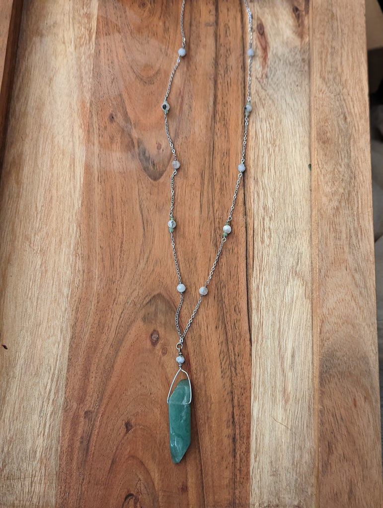 Green Aventurine and Moonstone Stainless Necklace