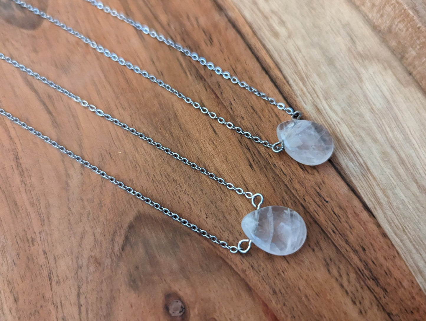 Faceted Rose Quartz Tear Drop Pendant on Stainless Steel Chain (MTO)