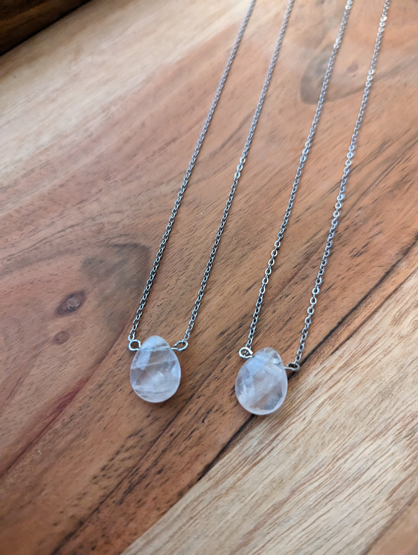 Faceted Rose Quartz Tear Drop Pendant on Stainless Steel Chain (MTO)