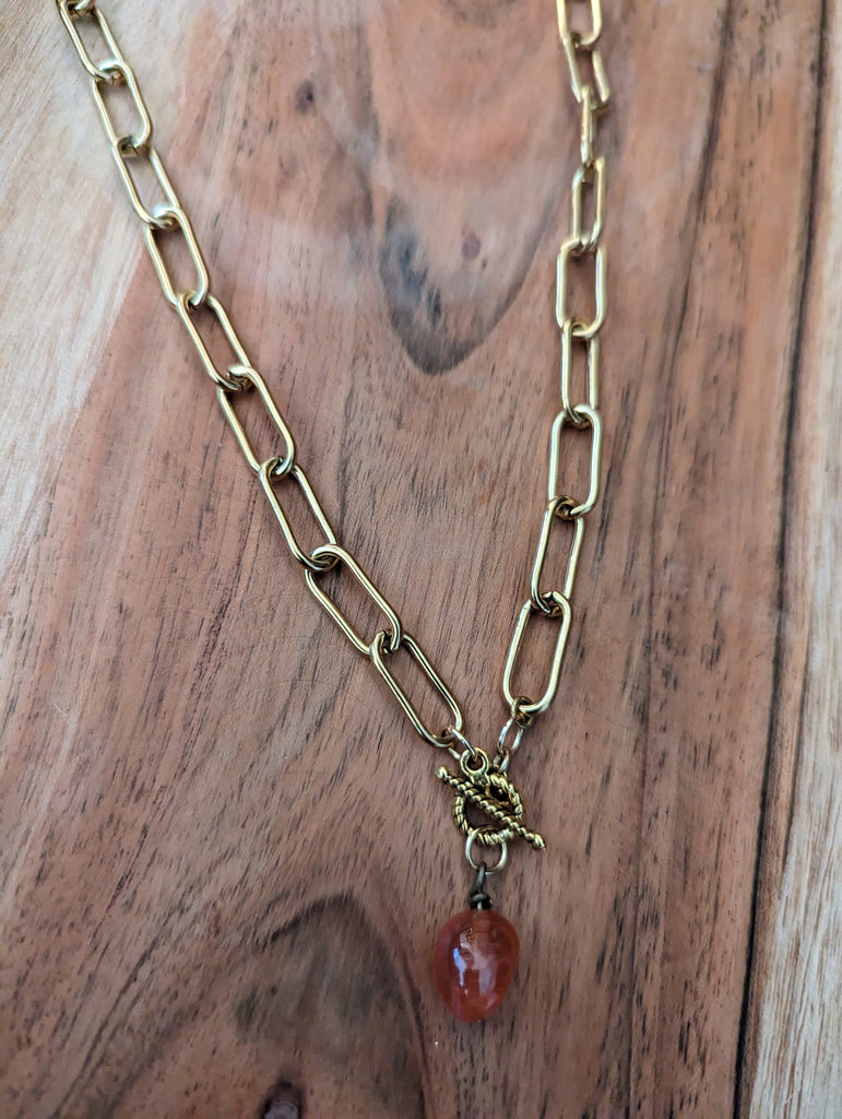 Carnelian on Gold Paper Clip Chain