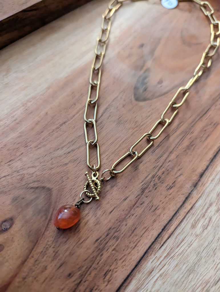 Carnelian on Gold Paper Clip Chain