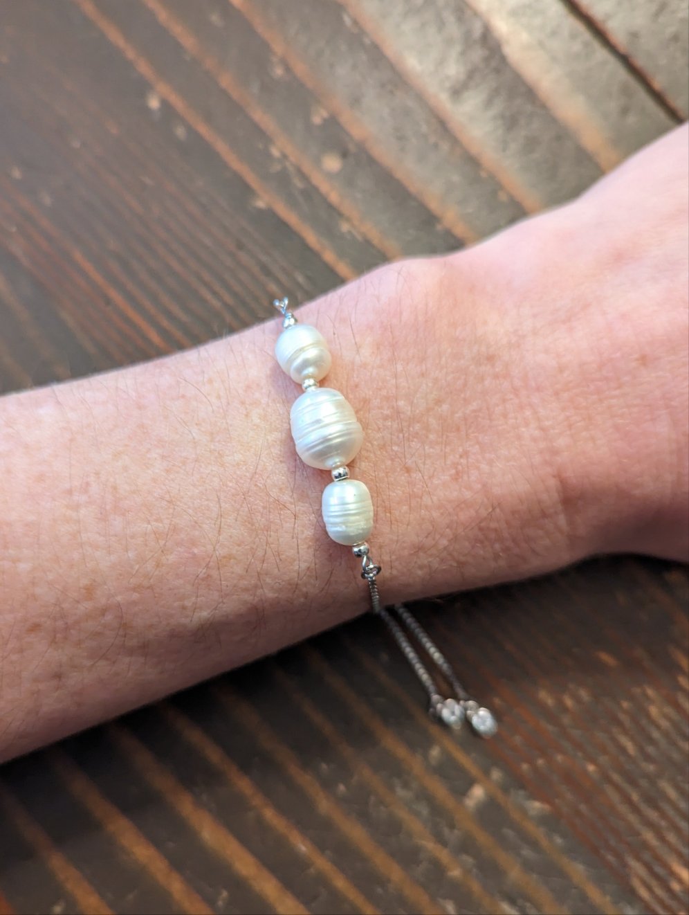 Freshwater Pearl Adjustable Slide Bracelet (Silver and Gold)