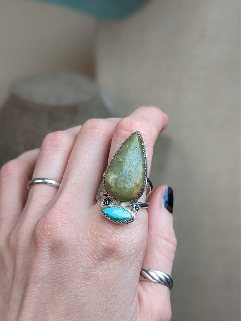 Amazonite and Turquoise Statement Ring (Size 7)