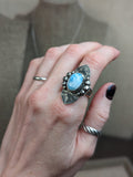 Larimar Stamped and Embellished Statement Ring (Size 6 and 9.25)