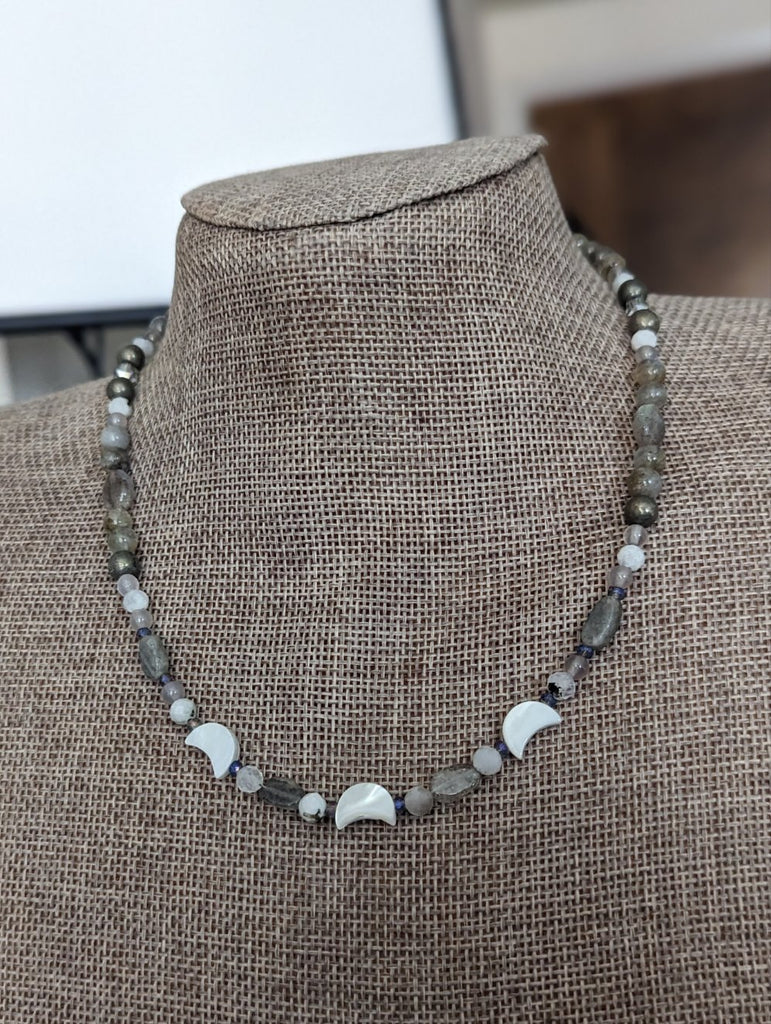Labradorite and Mother of Pearl Moon Short Statement Necklace