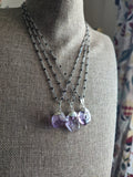 Amethyst Pendant on Silver and Black Chain