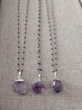Amethyst Pendant on Silver and Black Chain