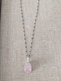 Rose Quartz Pendant on Silver and Black Chain
