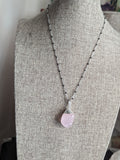 Rose Quartz Pendant on Silver and Black Chain