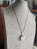 Rose Quartz Pendant on Silver and Black Chain