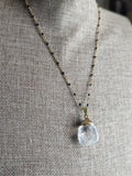 Clear Quartz Pendant on Gold and Black Chain