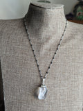 Clear Quartz Pendant on Silver and Black Chain