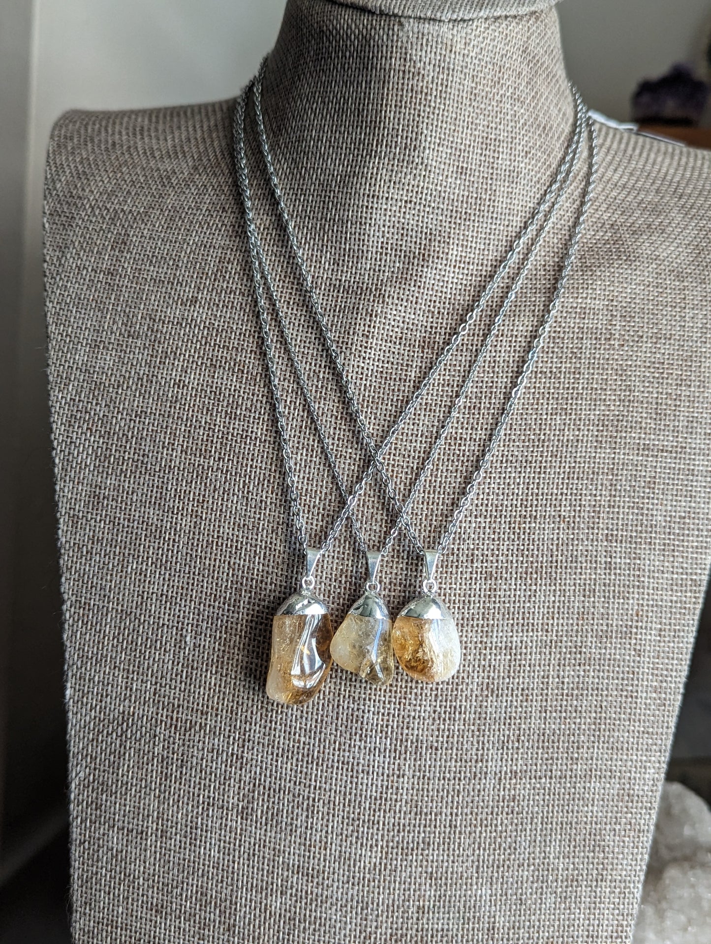 Citrine Pendant on Stainless Chain