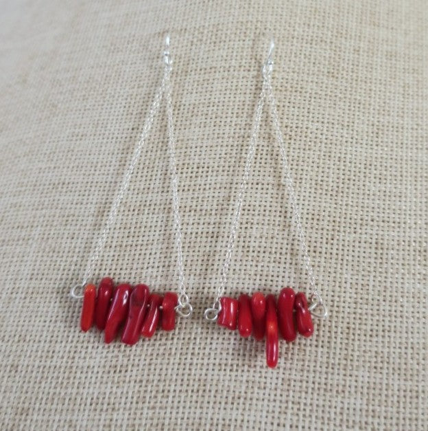Red Coral Earrings on Sterling Silver