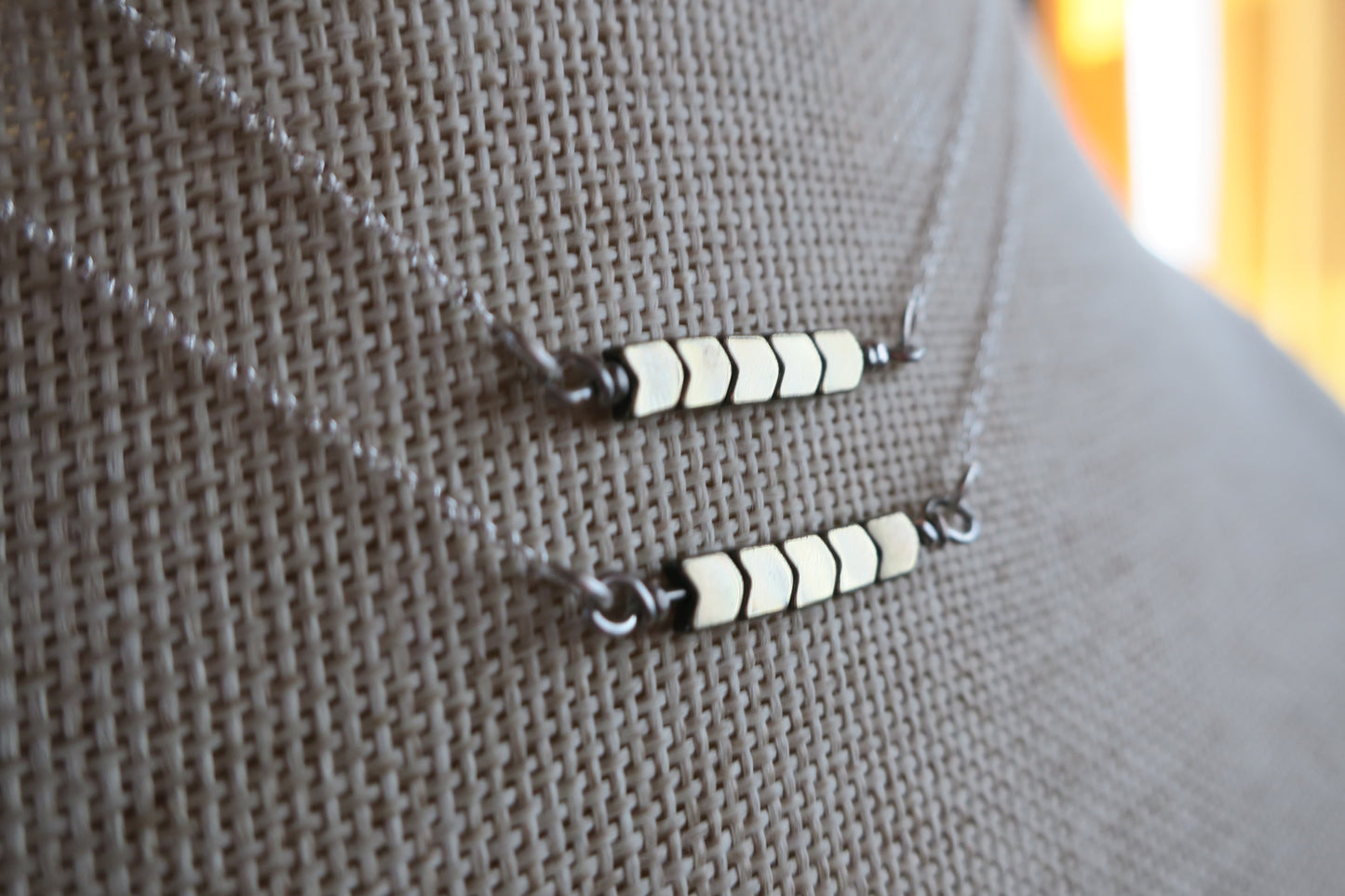Chevron Gold Hematite Necklace on Sterling Silver